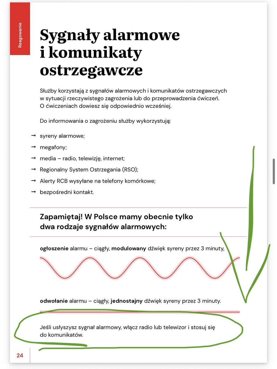 d_smiecinski's tweet photo. Przed Państwem rządowy Poradnik Bezpieczeństwa. Jak usłyszycie syrenę, włączcie telewizję lub radio… a tam… nic się nie dowiecie, bo rządowej komunikacji nie ma!🚨🚨🚨 https://t.co/264nOQUvOD