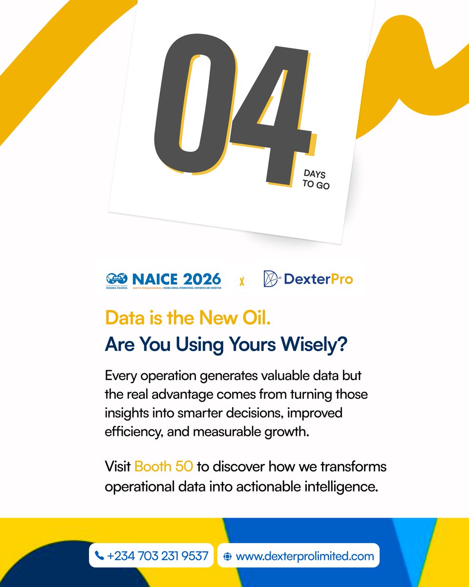 dexterproA's tweet photo. 4 Days to Go!!!🚀

#NAICE2026 #DexterPro #EnergySector #Networking #EnergyCommunity https://t.co/LRbq2YAFWW