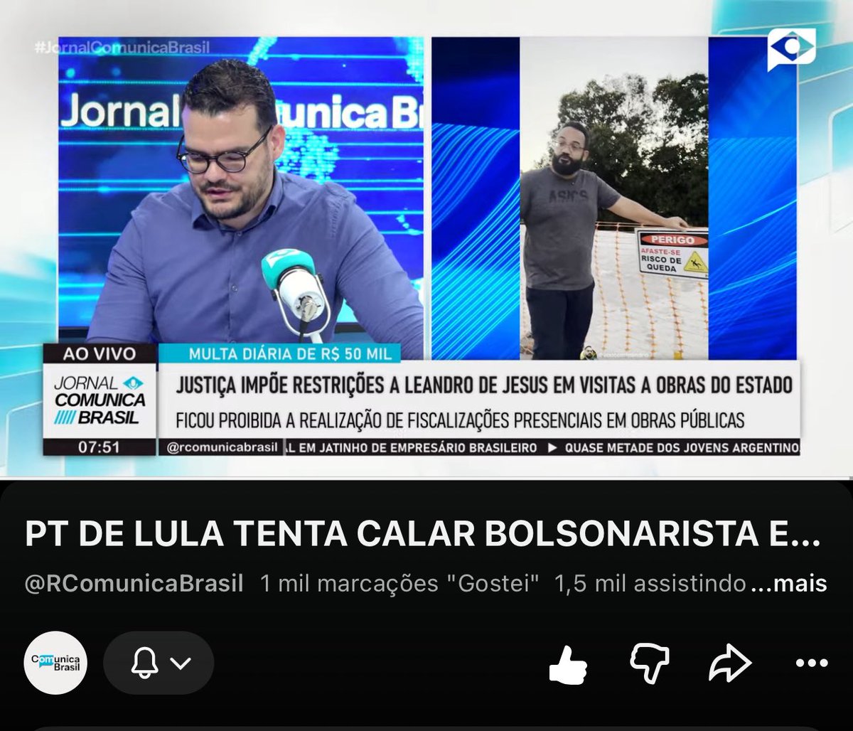 BolsonaroSP's tweet photo. AO VIVO agora na @rcomunicabrasil : justiça impões restrições a deputado bolsonarista @VouComLeandro para que não fiscalize obre so PT.

Whatsapp da Rede Conunica Brasil:
(71) 99692-3831

Veja:
https://t.co/KBsD0HKDH0 https://t.co/fqcI6ndc9F