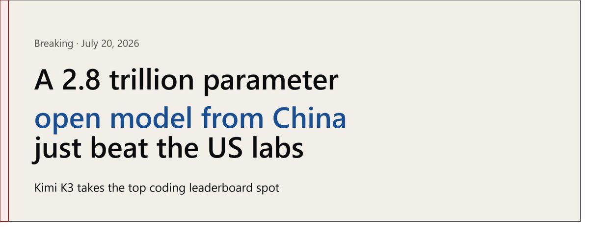 RykerStone123_'s tweet photo. A 2.8 trillion parameter open model just beat every closed US lab on a major coding benchmark.

It's free. It's open weight. And it's from China.

Here's why Silicon Valley is panicking 🧵 https://t.co/Aq6KkYWTBh