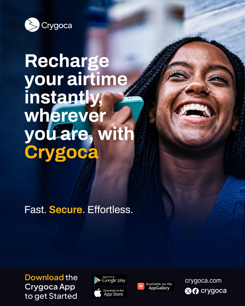 crygoca's tweet photo. Running low on airtime?

Recharge instantly, wherever you are, with Crygoca.

Fast. Secure. Reliable.

#Crygoca #StayConnected https://t.co/EYq1aDXx0Y