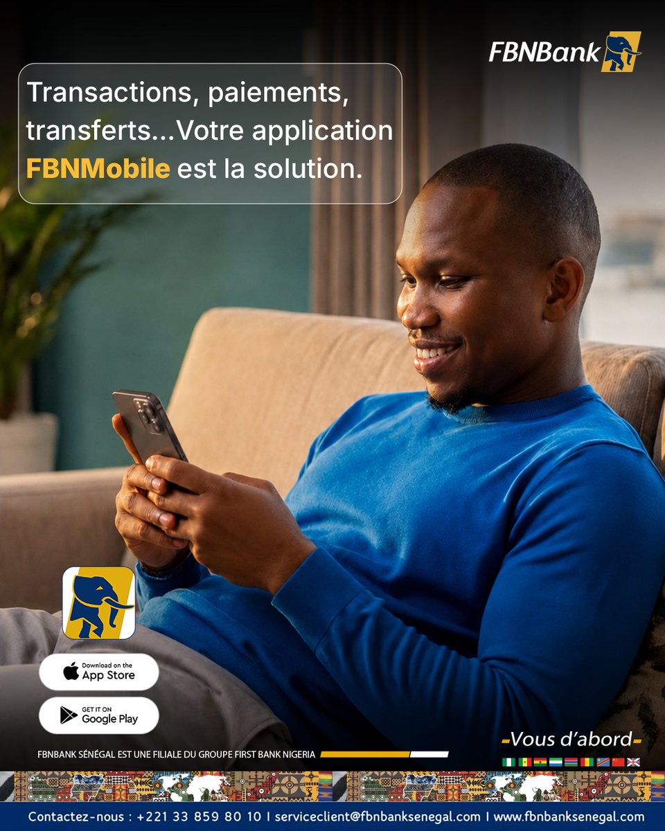 FBNBank_Senegal's tweet photo. Avec FBN Mobile, gérez vos opérations bancaires plus simplement et gagnez du temps dans votre quotidien.

Où que vous soyez, FBNBank reste proche de vous.

FBNBank, Vous d’abord 💛

#FBNBankSénégal #FBNMobile #BanqueDigitale #VousDabord #FirstBank https://t.co/O5fsmn0fqP