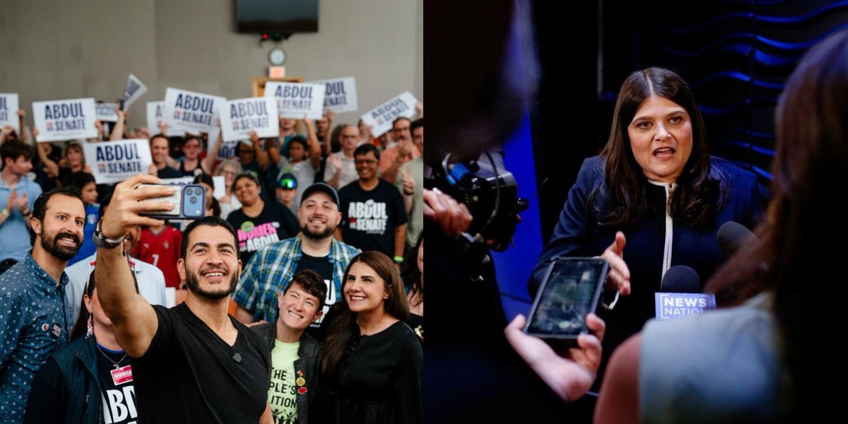 IAPolls2022's tweet photo. EMERSON: MI Senate Primary Crosstabs 

🟦 Abdul El-Sayed: 57%
🟪 Haley Stevens: 41%
——
Gender
🔵 Male: El-Sayed +15
🔵 Female: El-Sayed +16
🔵 Non-binary: El-Sayed +58
—
Party 
🔵 Dem: El-Sayed +9
🔵 GOP: El-Sayed +30
🔵 Indie: El-Sayed +26
—
Age 
🔵 18-29: El-Sayed +44
🔵 30-39: El-Sayed +24
🔵 40-49: El-Sayed +54
🔵 50-59: El-Sayed +12
🟣 60-69: Stevens +9
🟣 70+: Stevens +19
—
Education
🟣 High School: Stevens +2
🔵 College grad: El-Sayed +33
—
Race/Ethnicity 
🔵 White: El-Sayed +32
🟣 Black: Stevens +33

7/26-27 | 700 LV | ±3.7%
https://t.co/2L6mxcM5P8