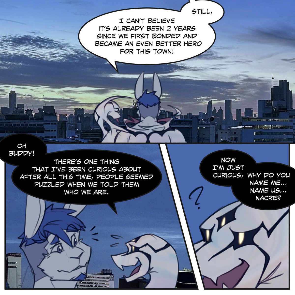7ai7ang7ai3's tweet photo. Snippet of a new short comic in Vol.3 art book!

Answer the question, “why name Nacre?”
And try out a new style of combining comic and my own photographs as background 

Also TaiTang face was so cute in that panel… 🥴🐰 https://t.co/1oSwao1hJF