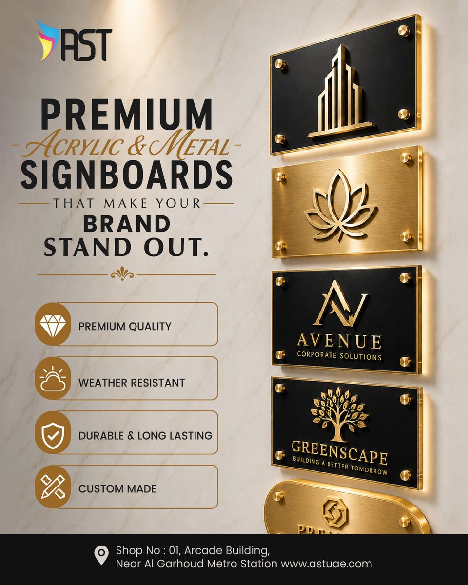 UaeAst's tweet photo. Print your brand with premium acrylic &amp; metal signboards. ✨
 
🌐 https://t.co/k22zWq3PRy
✉ info@astuae.com
CONTACT NO:+971 55 508 3438

#SignBoardUAE #AcrylicSignboardUAE #MetalSignboardUAE #SignageDubai #CustomSignage #BusinessSignage #ShopSignage #OfficeSignage #3DSignage https://t.co/TR6A3Bsj9d