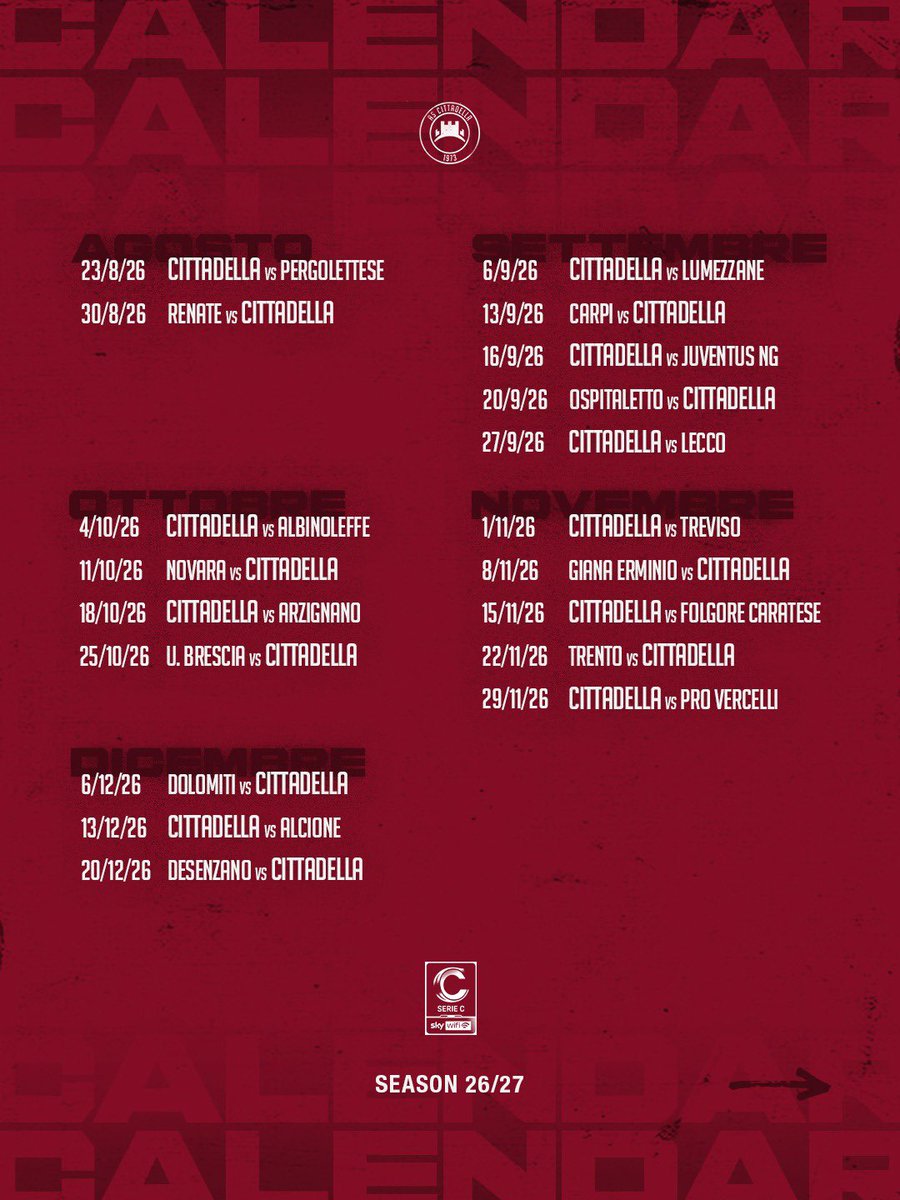 ascittadella73's tweet photo. La nostra strada!
🇱🇻Ufficiale il calendario granata 26/27!🗺️
#seriecskywifi #forzacitta #ascitadella https://t.co/7FpJzNdPmA