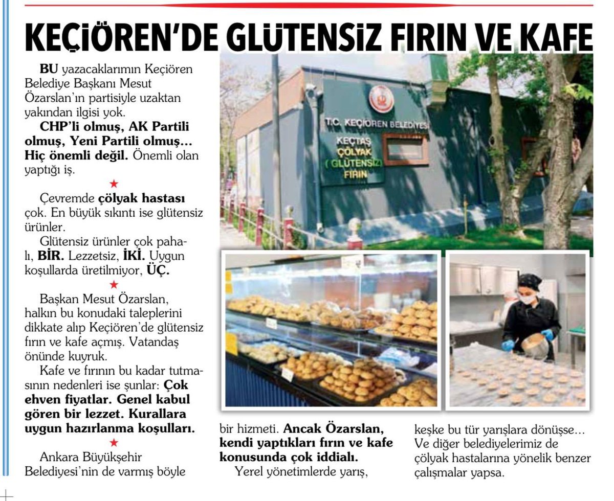 OzarslanMesut's tweet photo. Türkiye’de böylesi yok dedik; en lezzetli, en sağlıklı glütensiz kafe fırını ilçemize kazandırdık. 

Gazeteci Ahmet Hakan, glütensiz kafemizi Hürriyet Gazetesi'ndeki köşesine taşıdı. Kendisine teşekkür ediyorum. Keçiören’imiz ve Ankara’mız için milletimize hizmetkâr olmaya devam edeceğiz. @ahmethc 

🔗 https://t.co/SX4ugiqAYQ

📍Aşağı Eğlence Mahallesi Etlik Caddesi No: 28/2 (Kanuni Parkı İçi)