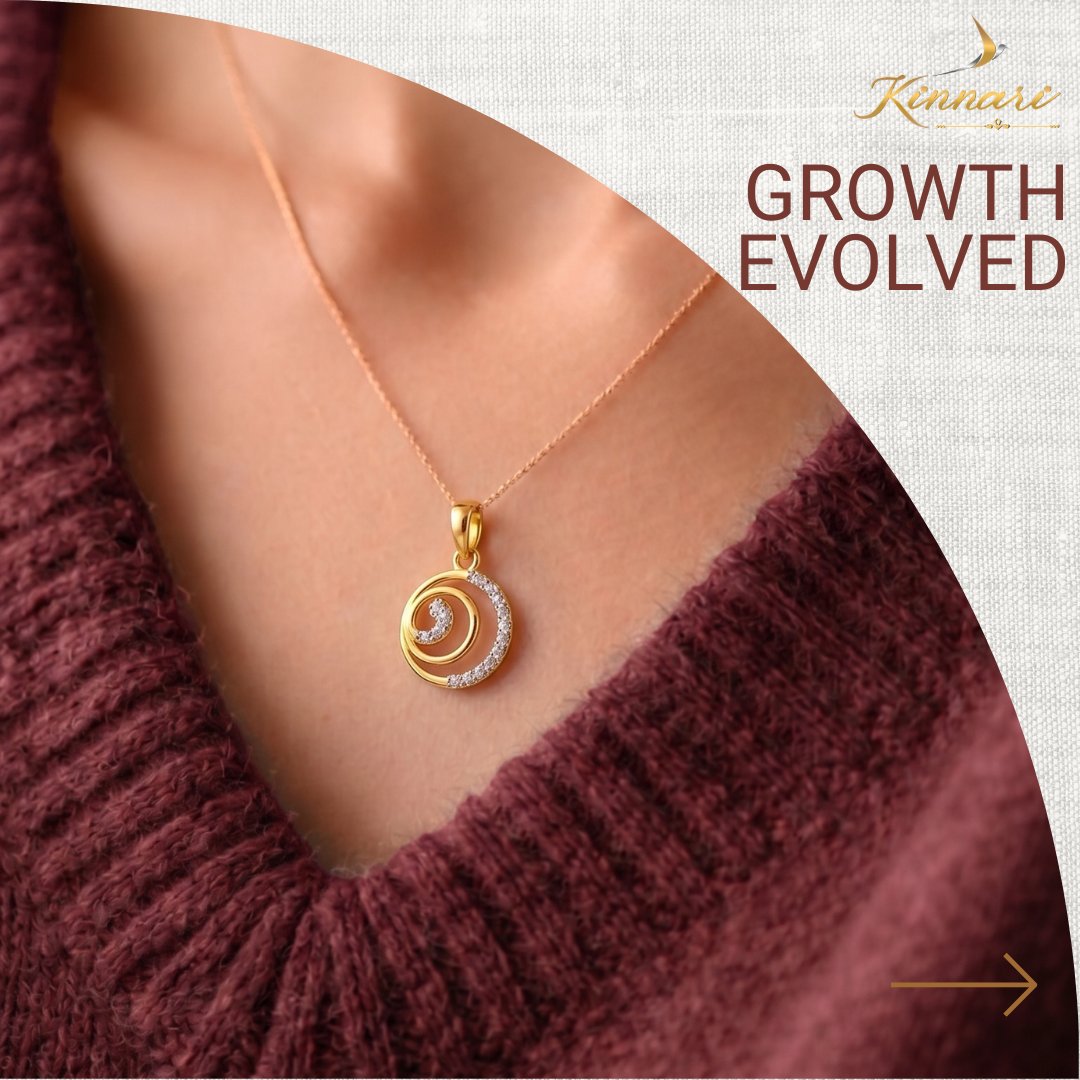 QNET_India's tweet photo. Success isn’t a straight line—it’s a beautiful, upward spiral.

Elevate your journey with the #Kinnari Swara pendant, featuring polished yellow gold spirals and brilliant diamond crescents that symbolize personal evolution and inner strength.

#KinnariSwara #ModernLuxury #Success #QNETIndia