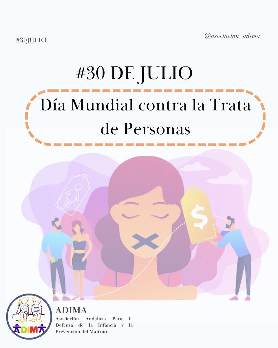 Asoc_ADIMA's tweet photo. La trata de personas es una grave vulneración de los derechos humanos que afecta a millones de personas en todo el mundo. Desde ADIMA queremos recordar nuestro compromiso con la prevención, la sensibilización y el apoyo a quienes han sufrido cualquier tipo de explotación. https://t.co/88PgsS8HXI