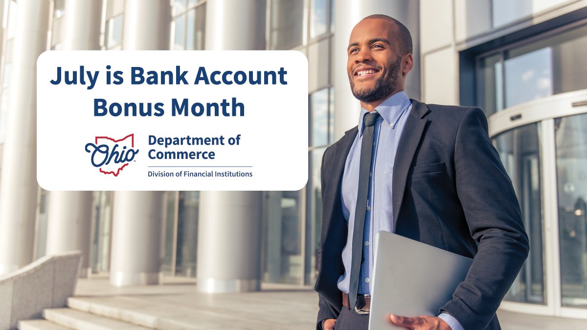 OhioDFI's tweet photo. It’s #BankAccountBonusMonth! 💰 Many banks offer financial incentives for opening new checking or savings accounts—but read the fine print to avoid surprises. See a list of chartered banks in Ohio here.
#FinancialIncentives https://t.co/AujWntqc13 https://t.co/qzULQu7QNf