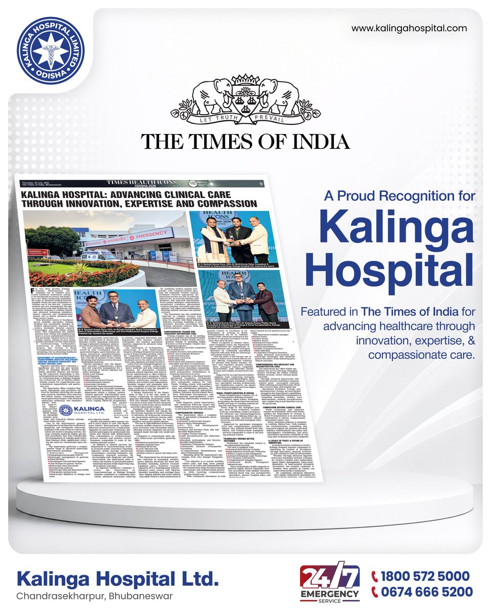 HospitalKalinga's tweet photo. A Proud Recognition for Kalinga Hospital!
Honoured to be featured in The Times of India for our commitment to innovation, clinical excellence, and compassionate patient care.
📖 Read more: https://t.co/uifQy9FOKA
#KalingaHospital #TimesOfIndia #HealthcareExcellence https://t.co/UjZau4pGUM