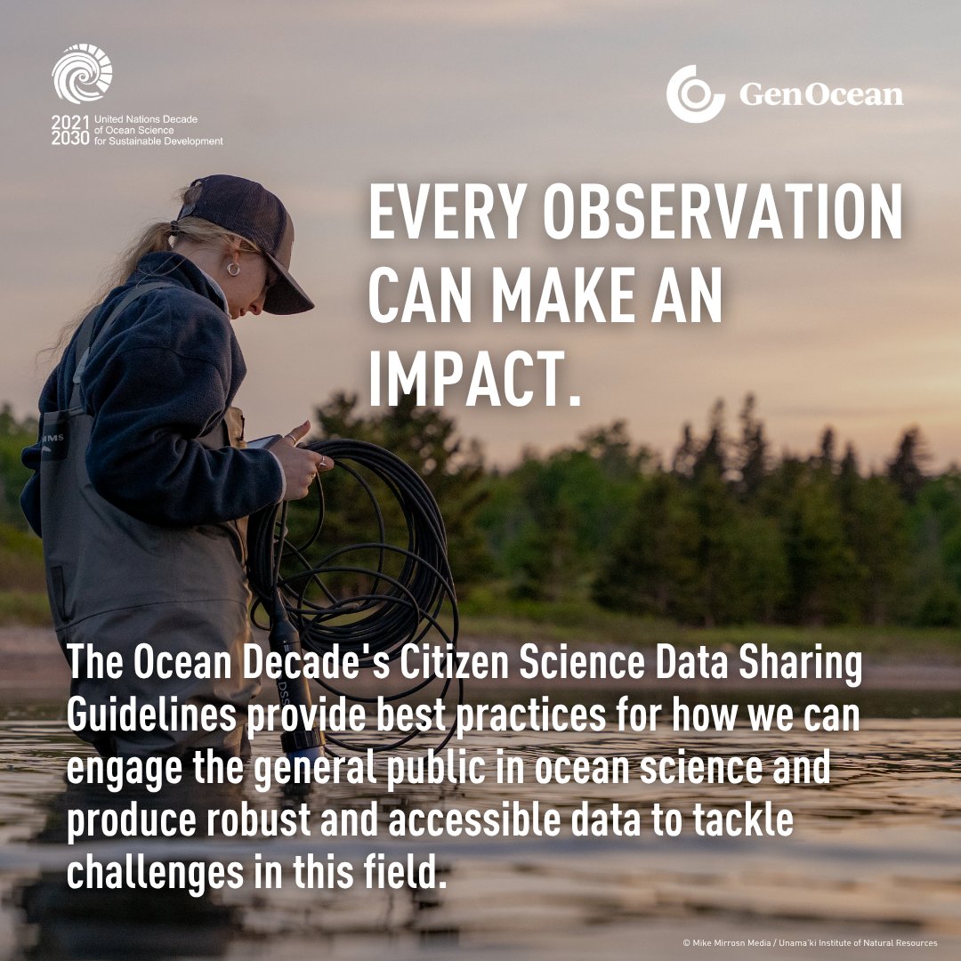UNOceanDecade's tweet photo. Every citizen science observation has the potential to inform ocean research. 

The Ocean Decade Citizen Science Data Sharing Guidelines, supported by @FondationEngie, help make that possible. 

👉 https://t.co/WZFh09ZfYl

#OceanDecade #GenOcean https://t.co/cxxU4CEQ2E