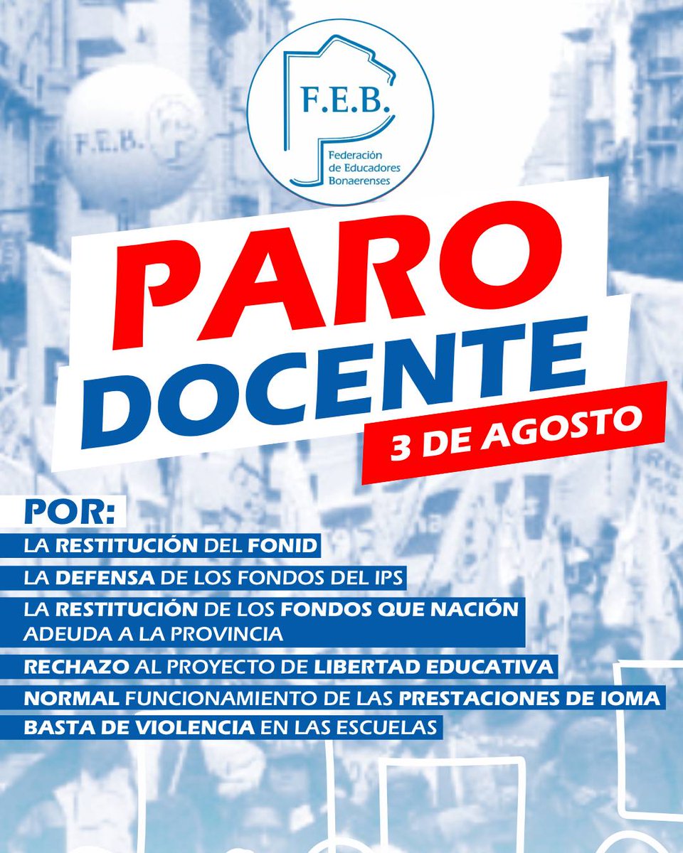 LaFEB's tweet photo. 🗓️ 3 de Agosto
🔴 PARO DOCENTE 🔴 https://t.co/6UxIv4dEA7