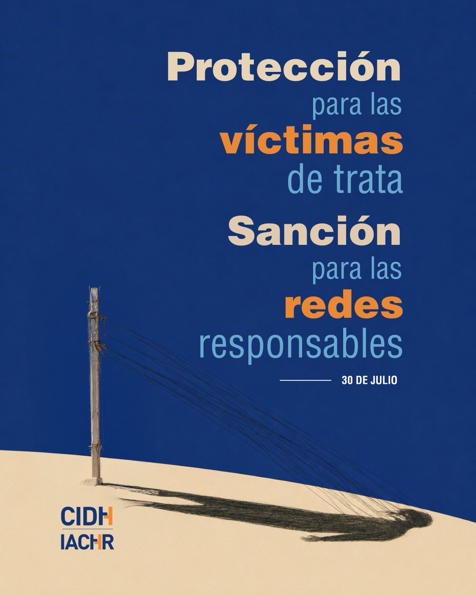 CIDH's tweet photo. #DíaMundialContraLaTrata 

La trata de personas adopta en la actualidad nuevas formas de explotación, como la criminalidad forzada y sigue vulnerando múltiples derechos humanos. Las víctimas deben ser identificadas y protegidas, no castigadas por delitos que puedan haber sido obligadas a cometer.
