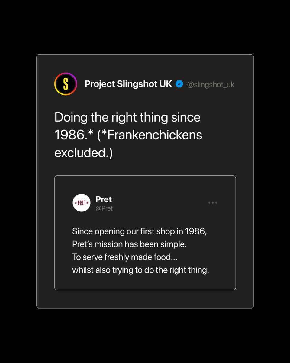 slingshot_uk_'s tweet photo. Pret will happily tell us all about its organic coffee and tea. The Frankenchickens bred to collapse under their own weight? Not a word.
Send an email to Pret: https://t.co/WgZH5QG6xz
#BanFrankenchickens #Pret #DontBuyIt #EndFactoryFarming #ProjectSlingshot https://t.co/DB6Qr0Uyw9