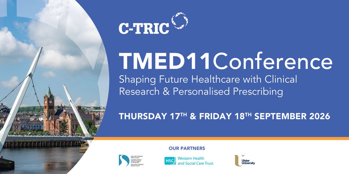 C_TRIC's tweet photo. 📅 Just 7 weeks to go until #TMED11!
Countdown is on for our two-day conference. We are delighted to have an outstanding line-up of confirmed speakers:👉https://t.co/JAfTu1621T  @WesternHSCTrust #PGx #clinicalresearch #personalisedmedicine #clinicaltrials #patientparticipation https://t.co/CbjjOqaxC9