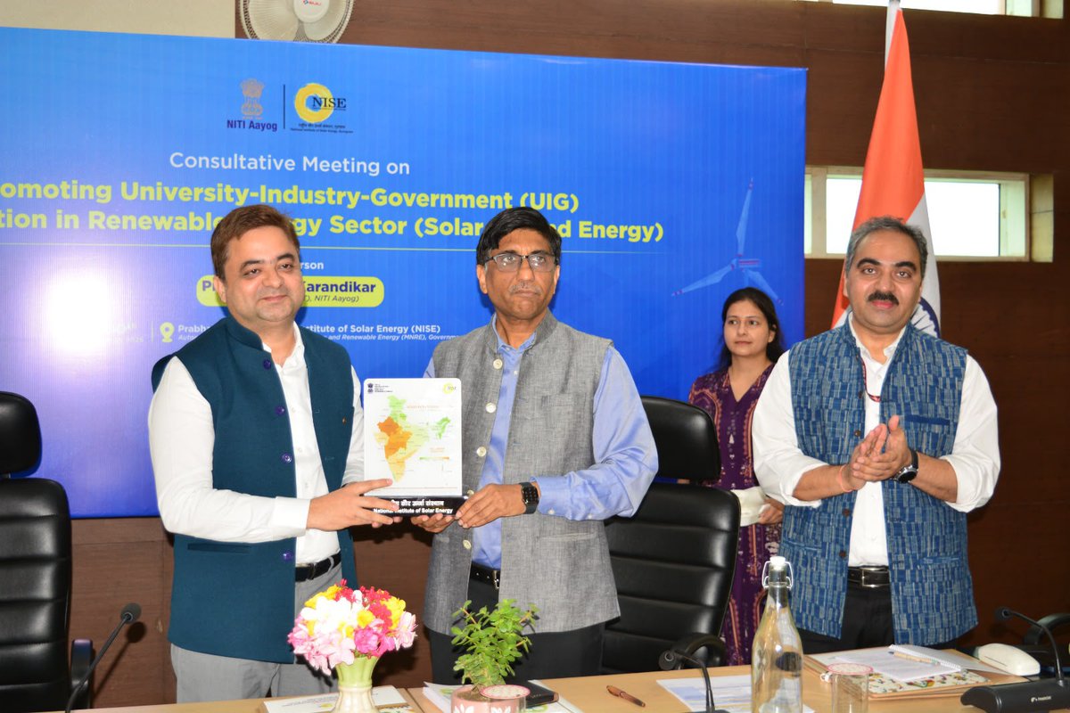 karandi65's tweet photo. The consultation with industries in Renewable Energy Sector (Solar and Wind Energy) was organised today by @NITIAayog  and @Nise_Gurgaon, an autonomous institute under @mnreindia

The consultation brought together leaders from industry, research institutes and government to deliberate on the technology, manufacturing and policy priorities that will shape the next phase of growth in India’s renewable energy sector.