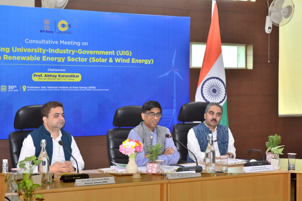 karandi65's tweet photo. The consultation with industries in Renewable Energy Sector (Solar and Wind Energy) was organised today by @NITIAayog  and @Nise_Gurgaon, an autonomous institute under @mnreindia

The consultation brought together leaders from industry, research institutes and government to deliberate on the technology, manufacturing and policy priorities that will shape the next phase of growth in India’s renewable energy sector.