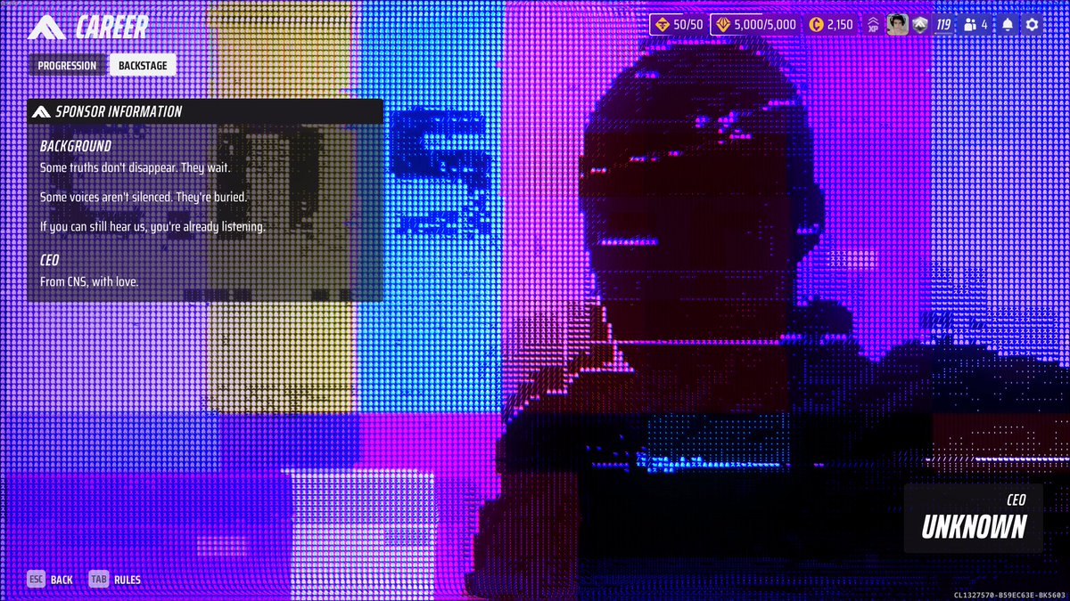 TheFinalsLatest's tweet photo. CNS has returned as a sponsor in THE FINALS!

An "intercepted message" from the group and new cryptic contract have also appeared in-game. https://t.co/1nm02u2vka