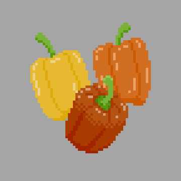 FusenStudio's tweet photo. Bell peppers are available at the greengrocer's now. #indiegame #pixelart #インディーゲーム #ドット絵 https://t.co/58uNJmF6fd