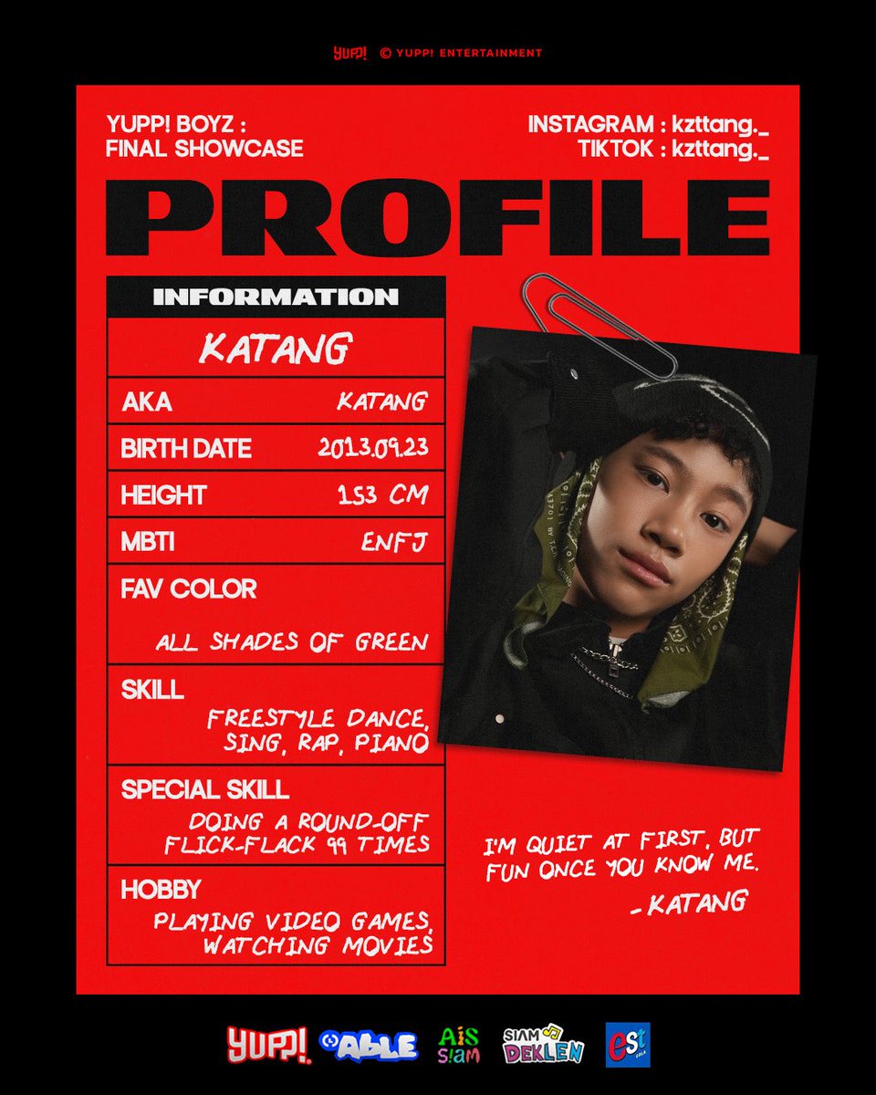 officialyupp's tweet photo. YUPP! BOYZ OFFICIAL PROFILE

YB016 “กตังค์ KATANG”

This is a ENFJ Boyz 💚
My IDOLS is “Bruno Mars, Oam Nokestars, &amp; MILLI”
All Shades of GREEN are my favorite colors.

#YUPPBOYZ 
#KATANG
#YUPP #AISSIAM #siamdeklen https://t.co/v2S57ytbuz