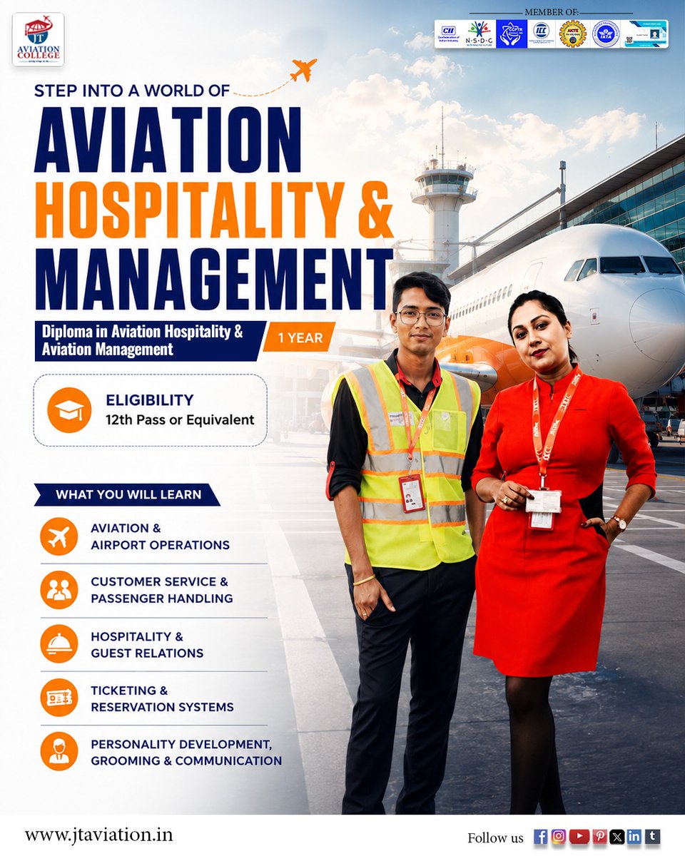 jtaviationac's tweet photo. ✈️Ready for takeoff? Your aviation career starts here.✨
🚨Admissions Open.Start your journey now!!
👉🏻Call us-08334998760 / 8337031352
Website: 👉🏻 https://t.co/0aiEyhKT5a

#AviationTraining #CabinCrewLife #HospitalityCareer #AviationInstitute https://t.co/Ax8OH65W8D