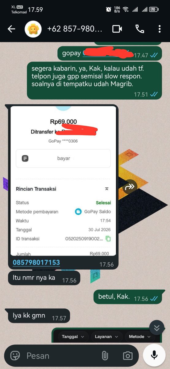 Ikaroz_s's tweet photo. #bealanja
hati hati kalau dichat nomor ini: +62 857-9801-7153. penipu. aku tadi hampir ketipu. dia mau beli pulsa. bilangnya udah tf, nunjukin ss tf, padahal gaada saldo masuk.
tandain nomornya: 085798017153 https://t.co/d2xW46r6IY