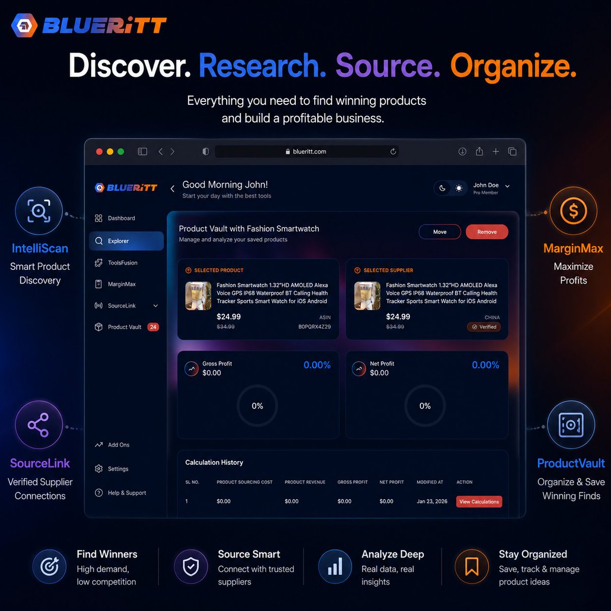 blueritt's tweet photo. Introducing BlueRitt Explorer

Your entire product journey, in one workspace.

Meet BlueRitt Explorer — discovery, margin checks, supplier matching and saved product lists, all in one workspace instead of five browser tabs.

Explore the full platform — link in bio.

#BlueRitt https://t.co/s5TQaOUEVL