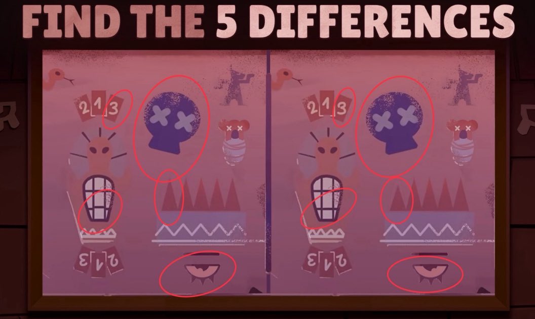 migattersama's tweet photo. @BrawlStars 1. Skull is looking at a different direction.
2. Finx's eye is rotated
3. One spike is shorter.
4. A line on the totem is different.
5. Number 3 is written differently.
#BrawlStars #EscapePyramidQuest https://t.co/yEXthuklqh
