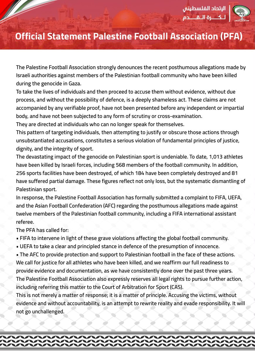 Palestine Football Association tweet media