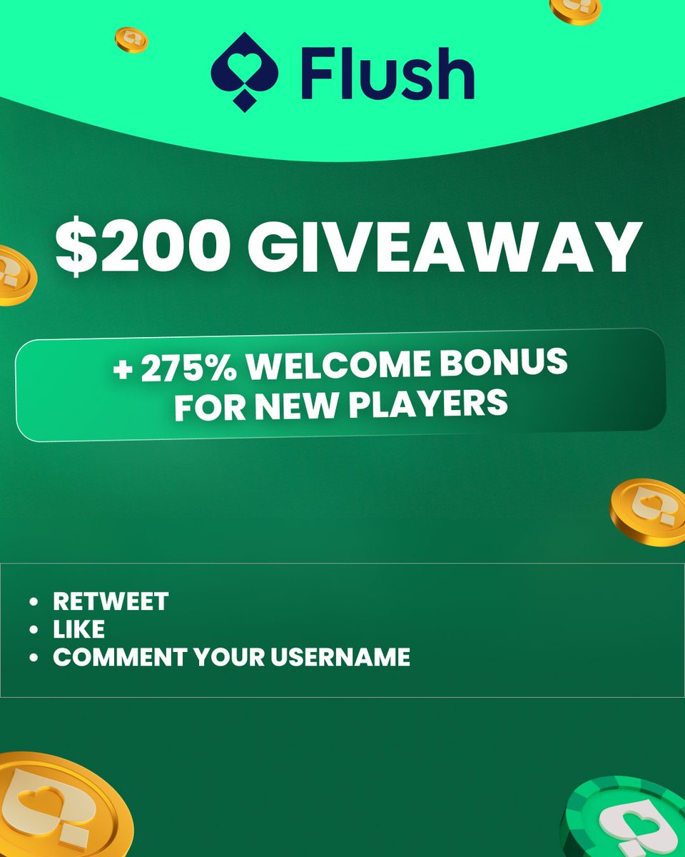 FlushCasino's tweet photo. $200 GIVEAWAY

10 winners will each receive a $20 credit

To enter:
- Reply with your Flush username
- Like this post
- Retweet

Good luck! 🍀 72H only https://t.co/etU371UMYn