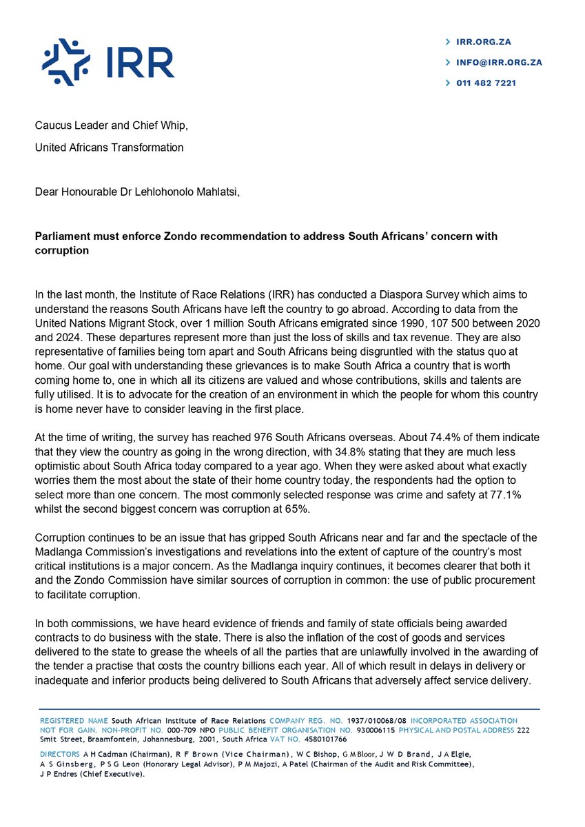 IRR_SouthAfrica's tweet photo. Every rand lost to an inflated tender is a rand that never reaches a clinic, a classroom or a water pipeline.

To put Zondo's value-for-money recommendation into law, the IRR has drafted and published the #ValueForMoney Bill.

Parliament must now do its job. https://t.co/1fyboYuzja