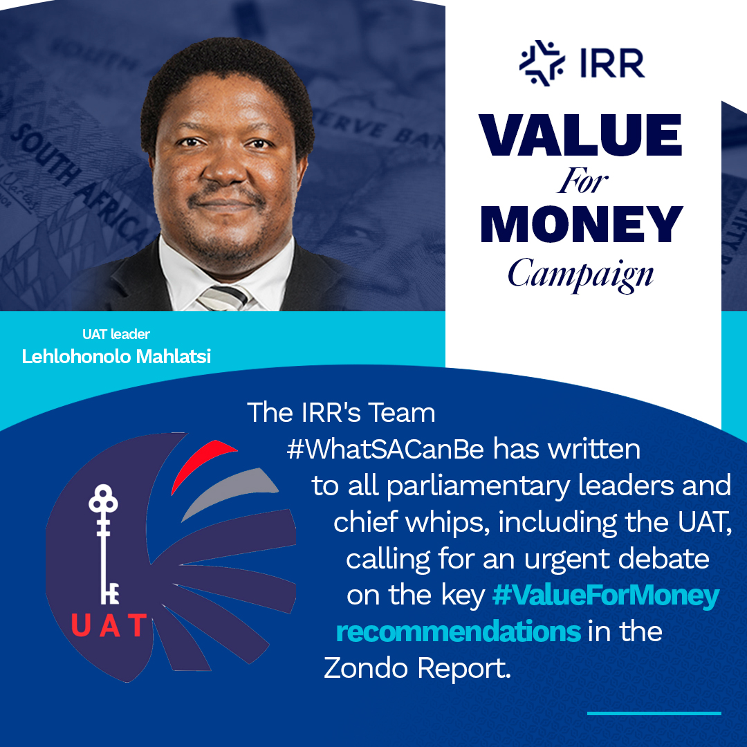 IRR_SouthAfrica's tweet photo. Every rand lost to an inflated tender is a rand that never reaches a clinic, a classroom or a water pipeline.

To put Zondo's value-for-money recommendation into law, the IRR has drafted and published the #ValueForMoney Bill.

Parliament must now do its job. https://t.co/1fyboYuzja