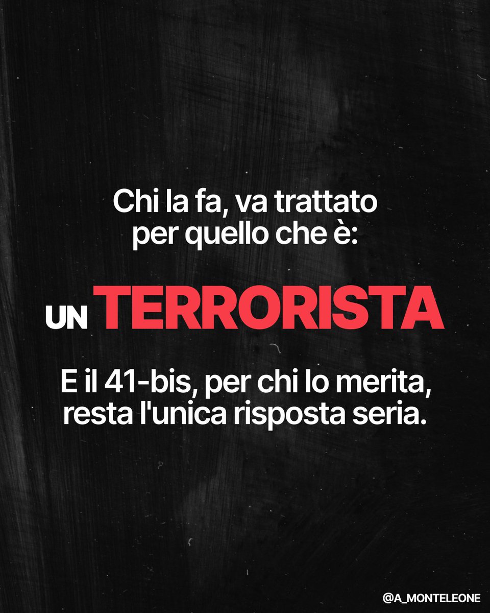 a_monteleone's tweet photo. Non è mia abitudine aizzare alle manette: non fa parte della mia logica, né della mia filosofia di giustizia, e chi mi legge lo sa.

Tuttavia, le violenze perpetrate negli ultimi giorni in Val di Susa dalla fantomatica "internazionale anarchica" mostrano con chiarezza disarmante come certi soggetti, debbano restare, per ragioni di sicurezza nazionale, dietro le mura del carcere duro.

Ritengo che il nostro sistema di giustizia e i nostri istituti di pena debbano essere il più umani possibile. Ma l'umanità non è un tappeto su cui far accomodare chiunque: davanti agli assalti alla polizia e alle recenti guerriglie urbane, invocare l'abrogazione del 41-bis, o un suo alleggerimento per personaggi come Cospito, non è garantismo. È un lusso che questo paese non può più permettersi perché, semplicemente, non ha alternative di detenzione sicura. 

Le stesse indagini della Digos, che incrociano dati con quelli dei colleghi tedeschi e francesi, disegnano una rete tutt'altro che artigianale: quella che il ministro dell'Interno ha definito "un'internazionale della violenza e del disordine", capace di spostare i propri militanti da un cantiere all'altro, da un paese all'altro. L’obbiettivo di questi facinorosi non è il TAV in sé, ma l’insieme delle infrastrutture strategiche e dei cantieri europei. 

Non possiamo permetterci di essere indulgenti verso questi soggetti. 

Ritengo, infine, che certa politica locale, quella che accarezza queste derive quando le conviene e le condanna a mezza bocca quando non può fare altrimenti, sia complice silente.