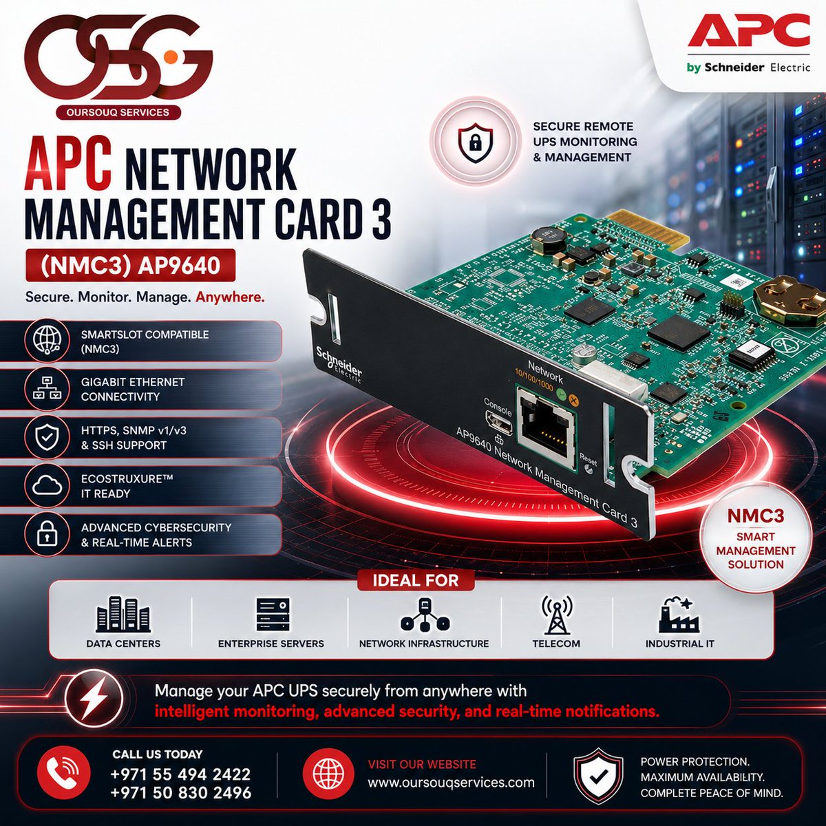 OursouqS's tweet photo. APC Network Management Card 3 (NMC3) AP9640 | Secure Remote UPS Monitoring & Management
📞 +971 55 494 2422 | +971 50 830 2496
🌐 https://t.co/1rXLZLD6v8
#AP9640 #NetworkManagementCard3 #NMC3 #APCUPS #SchneiderElectric #EcoStruxure #SmartSlot #RemoteMonitoring #DataCenter https://t.co/8yjz5Vkq63