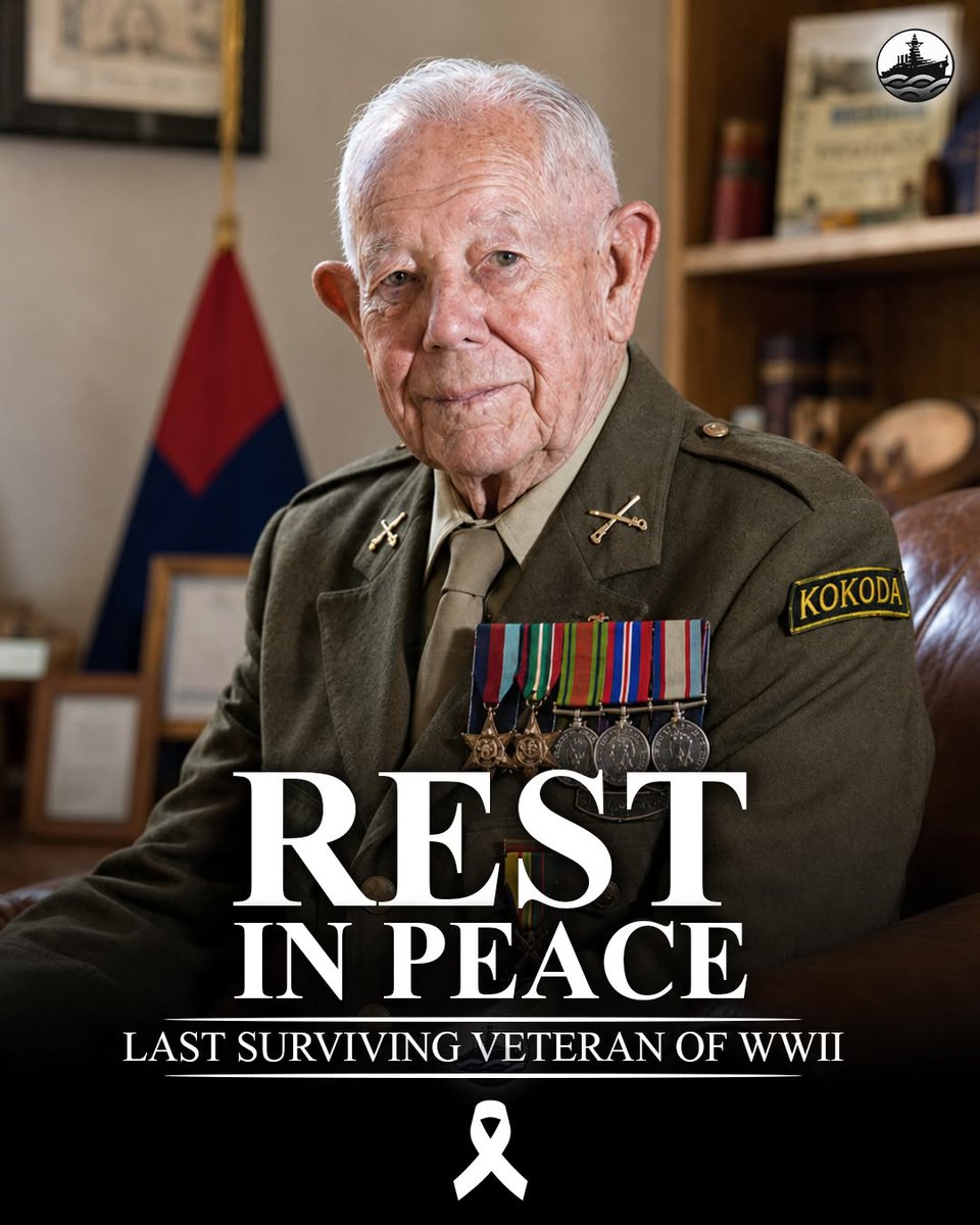 authordlewis's tweet photo. The History Vault: With deep sorrow, we say farewell to the last of Australia's last surviving veteran of WWII legendary Kokoda Campaign. Reginald “Reg” Chard has passed away aged 102, marking the end of a living chapter in one of the nation's greatest stories of courage and sacrifice. With his passing, Australia lost its final living eyewitness who had fought in one of the nation's most defining World War II campaigns. His legacy, and the legacy of all who served along the Kokoda Track, will never be forgotten.📷
As a young soldier, Reg endured the unimaginable horrors of war in the jungles of Papua New Guinea, fighting with extraordinary bravery during the pivotal Kokoda campaign that helped defend Australia. Yet throughout his life, he remained humble, insisting that the true heroes were "the ones we left behind."
Long after the guns fell silent, Reg dedicated himself to preserving the legacy of Kokoda, ensuring future generations would never forget the courage, sacrifice, and resilience of those who served and those who never came home.
His passing is not only the loss of a decorated veteran, but the farewell to Australia's last direct link to the men who fought along the Kokoda Track.
Lest we forget. Rest in peace, Reg Chard. Your service, your sacrifice, and your legacy will never be forgotten.
See more here: 
https://t.co/17cX4ZtH8F