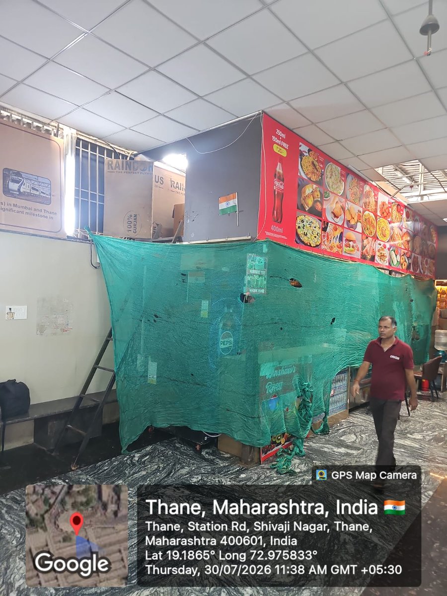 drmmumbaicr's tweet photo. Based on a complaint on social media regarding unhygienic conditions at the  Multi Purpose Stall in the waiting room at Thane station, corrective action was taken by Central Railway. 
The stall has been sealed for 7 days and a penalty of Rs.15,000  also has been imposed on the Contactor.