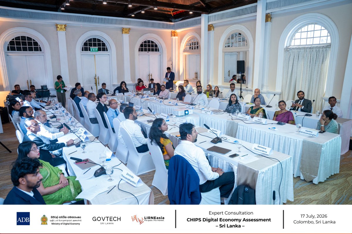 LIRNEasia's tweet photo. The consultation presented preliminary findings from LIRNEasia’s benchmarking exercise, legal review, secondary data analysis, and key informant interviews (KIIs).  Bringing together experts from government, industry, academia, and development organisations, the consultation aimed to validate findings, identify gaps, and gather practical insights to strengthen the assessment and ensure it reflects Sri Lanka’s digital economy landscape.

The insights and recommendations gathered during the consultation will be incorporated into the final report prepared by LIRNEasia, which will be submitted to the Government of Sri Lanka.

Read more about this event: https://t.co/5czQJNS8Fu

#DigitalEconomy #Digitalisation #SriLanka #CHIPSFramework #CHIPS #LIRNEasia