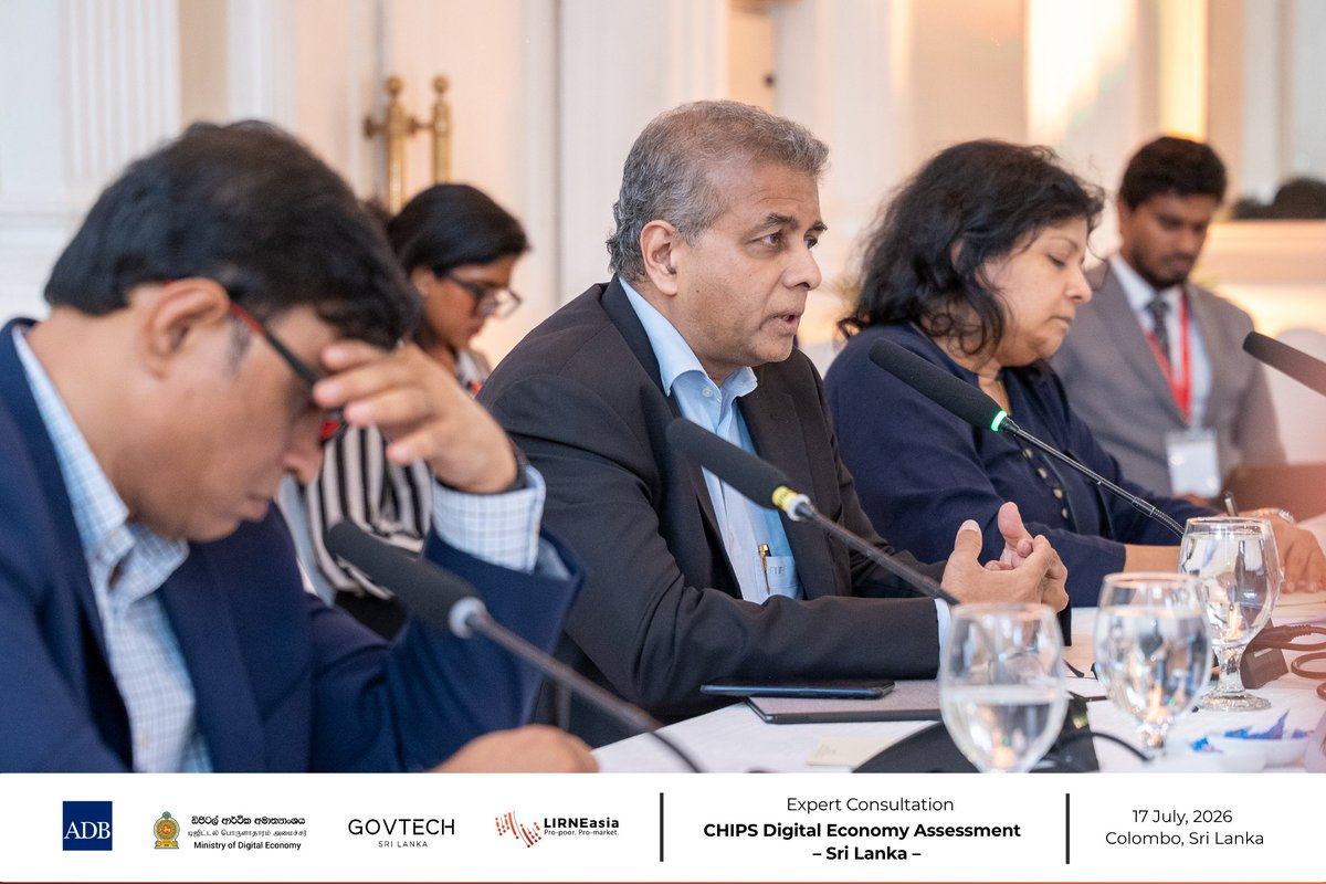 LIRNEasia's tweet photo. The consultation presented preliminary findings from LIRNEasia’s benchmarking exercise, legal review, secondary data analysis, and key informant interviews (KIIs).  Bringing together experts from government, industry, academia, and development organisations, the consultation aimed to validate findings, identify gaps, and gather practical insights to strengthen the assessment and ensure it reflects Sri Lanka’s digital economy landscape.

The insights and recommendations gathered during the consultation will be incorporated into the final report prepared by LIRNEasia, which will be submitted to the Government of Sri Lanka.

Read more about this event: https://t.co/5czQJNS8Fu

#DigitalEconomy #Digitalisation #SriLanka #CHIPSFramework #CHIPS #LIRNEasia