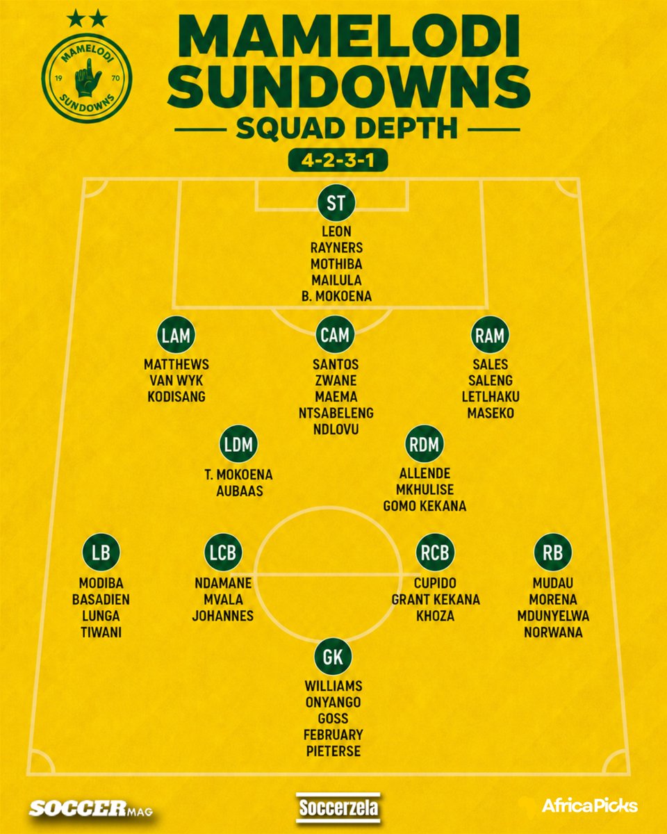 soccerzela's tweet photo. Mamelodi Sundowns squad in all positions. 👆

( Includes players who may move ) https://t.co/syDIdrw5XE