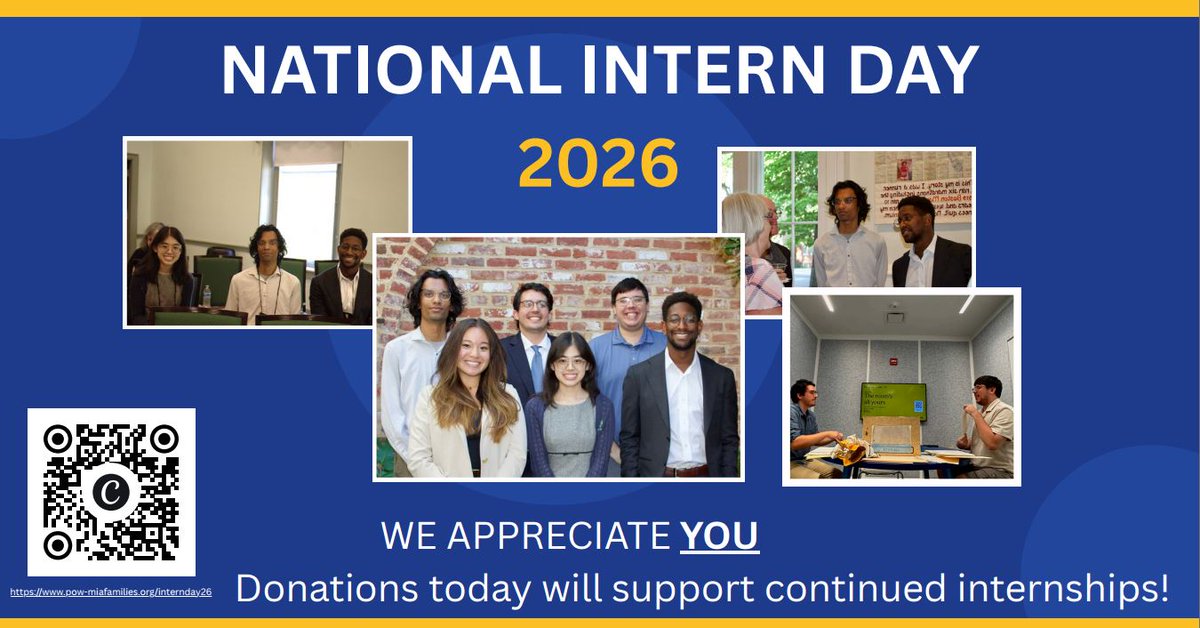 POWMIAFamilies1's tweet photo. Happy #NationalInternDay to our incredible interns — from international policy to veterans affairs and beyond, your work this year has been felt across everything we do!
#POWMIA #Leadership https://t.co/FD5MAKhY81