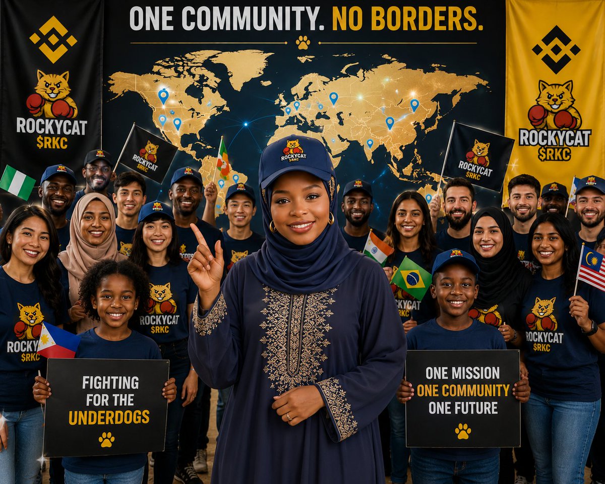MaryamMetaX's tweet photo. Day 42 of posting $RKC #RockyCat 🥊

We may come from different countries, speak different languages, and have  different stories..

But one mission brings us together.🤝💪

Standing with the underdogs. Building together. Growing together.

Because a strong community knows No borders 

$RKC #RockyCat #BNB #Fightingfortheunderdogs 
#CommunityFirst 💪