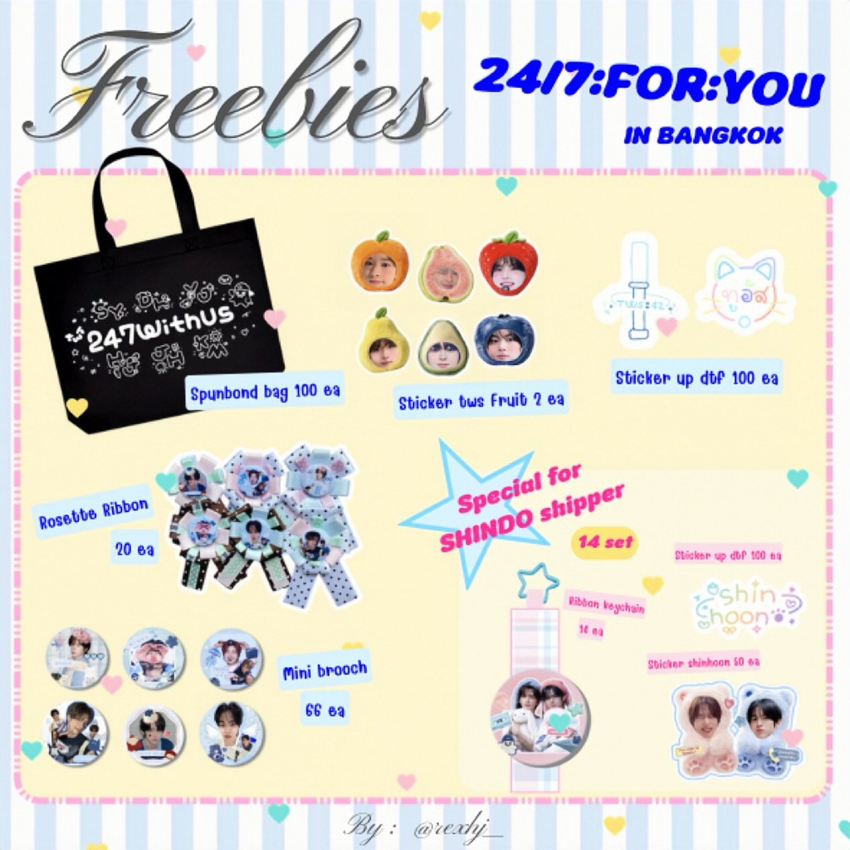 resxhj_'s tweet photo. 𝒫ls rt giveaway for SAI ⊹ ࣪ ˖ ꒱
#247FORYOU_IN_BANGKOK

✮ spunbond bag 
✮ sticker die-cut 
✮ rosette ribbon, mini brooch 
✮ sticker uv dtf 

︎♪ 🐾 special shinhoon/shindo shipper ︎🐾 ♪

₊˚⊹♡  date: 26 Sep , time : tba
@ idea live, bravo bkk 

#ซาอีแจกของ https://t.co/dDVBU9J75r