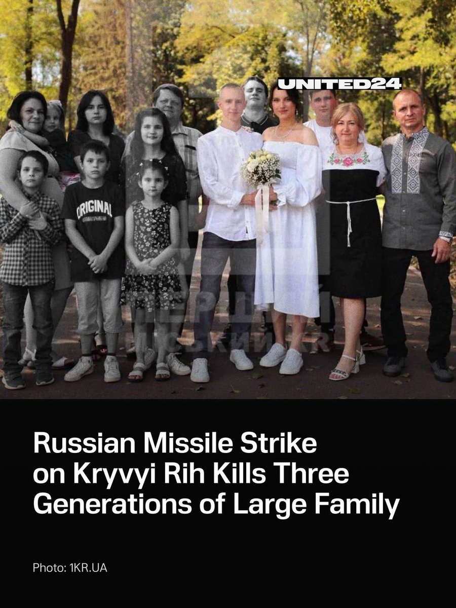 United24media's tweet photo. ⚡️ Russian missile strike kills three generations of Ukrainian family.

A Russian missile strike killed an entire family inside their home, taking the lives of parents Artem and Olena, their children, and their 18-month-old grandson. https://t.co/uVjJPIYf8s