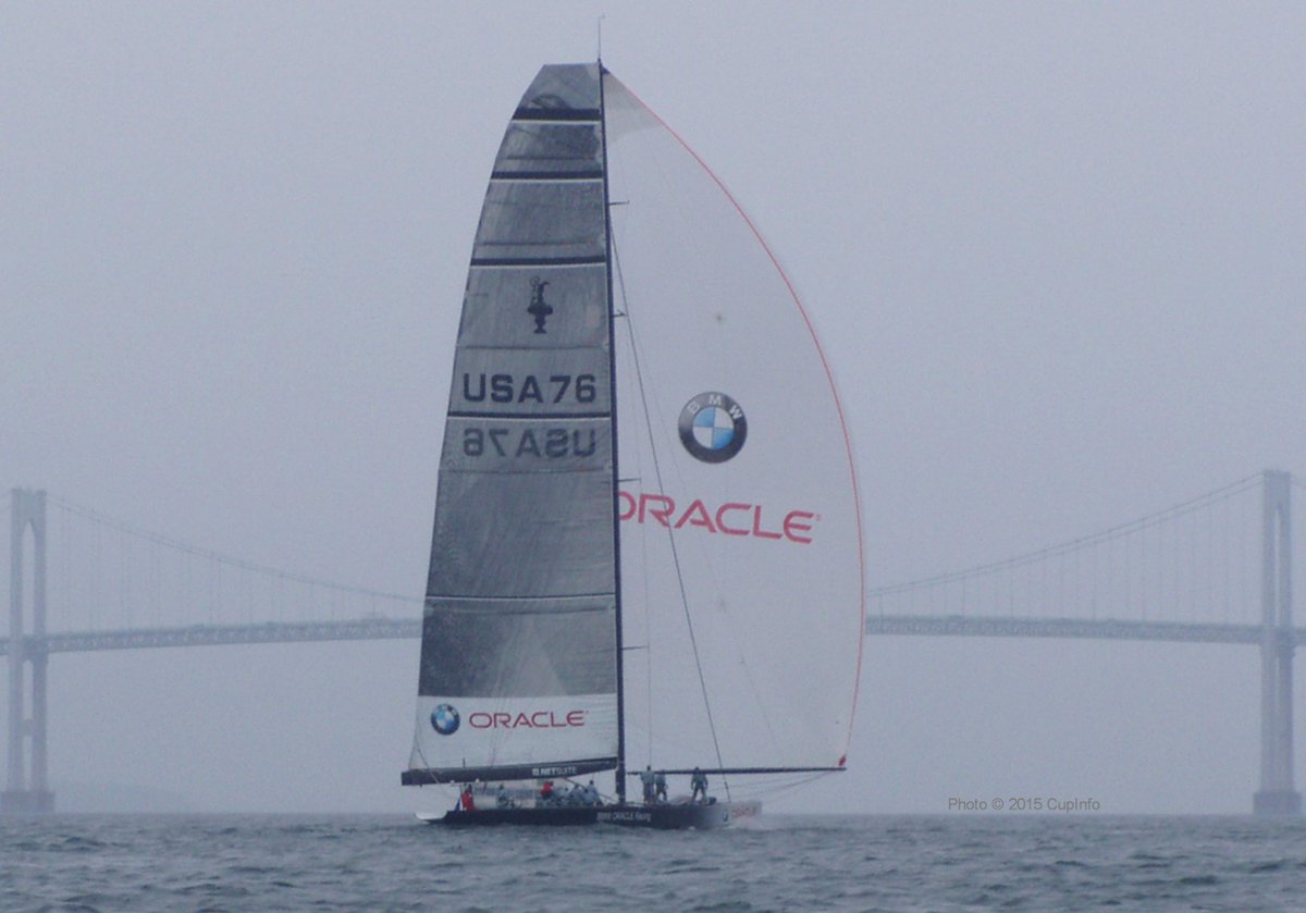 CupInfo's tweet photo. #TBT America’s Cup: IACC USA76 runs to the bridge in Newport, RI. Photo via https://t.co/mbvxZpdx71 | #AC38 #AmericasCup #Naples @AmericasCup https://t.co/gc7TqXaunm