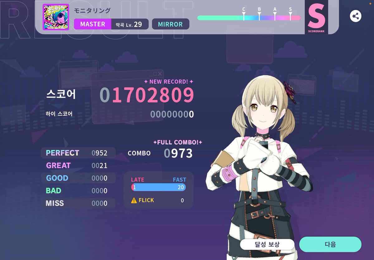 Team_Riley_'s tweet photo. 멤버 및 방장 @neko_yukanyang 님 성과 /

「モニタリング」MASTER Lv.29

FULL COMBO ! &amp; MASTER FC 410곡 달성 ! https://t.co/xmq9MHmHcW