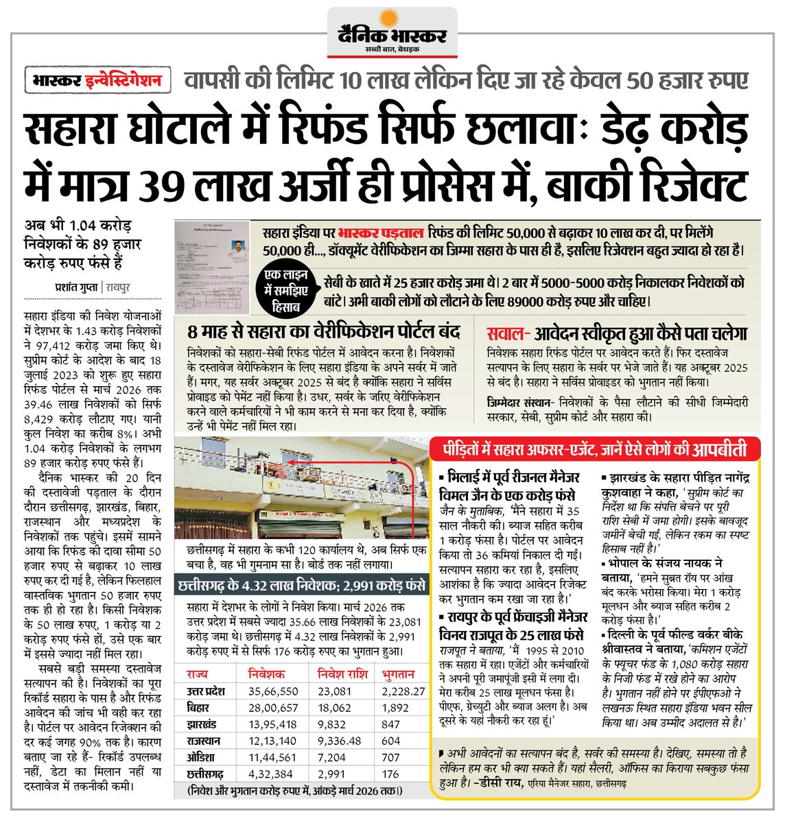 DainikBhaskar's tweet photo. सहारा घोटाले में रिफंड सिर्फ छलावा: डेढ़ करोड़ में मात्र 39 लाख अर्जी ही प्रोसेस में, बाकी रिजेक्ट
#SaharaRefund #SaharaScam #CRCS #RefundClaims #FinancialNews

अधिक खबरें और ई-पेपर पढ़ने के लिए दैनिक भास्कर एप इंस्टॉल करें - https://t.co/uXrhGptKBM https://t.co/ZqBM6vI8DT