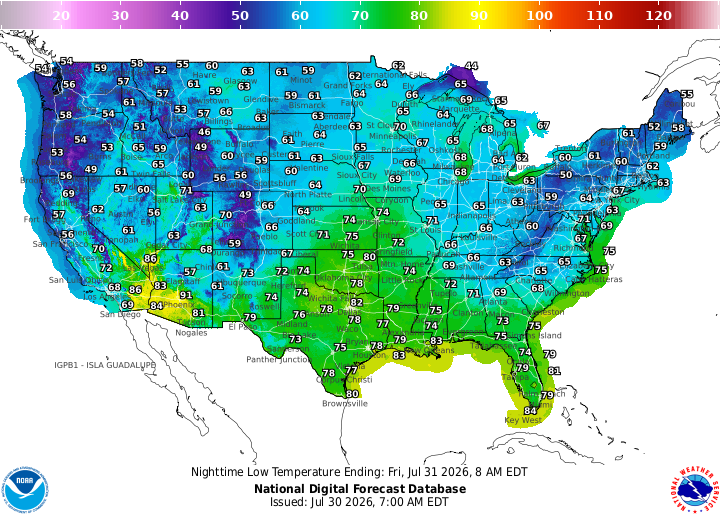 HMCNavy's tweet photo. Today's High/Low Temperature Forecast Maps
Thursday, 30 July 2026 https://t.co/wkBtvYF0W3