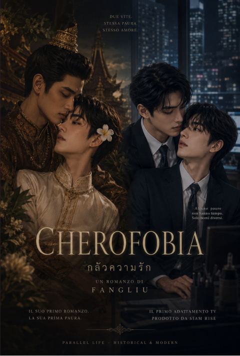 SaraLee_is's tweet photo. In #BuildMeANewLore Kim's character, Phu/FangLiu is a BL novelist.
This is FangLiu's catalogue and every screen adaptation has as main ship GameZen, the JimmyOhm inspired couple.
Phu writes these 3 novels in 3 very different stages of his life.
Cherofobia: The fear of losing Game becomes an self prophecy. The novel is a parallel lives themed story between two young men who face by mistake someone's bad Karma and fall in love while trying to meet happiness in the same place that will kill one of them.
To the core: should have had a happy ending but Phu decides to make it cathartic by reviving his and Game's break up. It's the 1st real world wide best seller.
My Lore: follows the story of Sea and Pete, again about to write a sad ending, Phu gets tired and decides he wants to build a new lore with Thane.
Build me a new lore is the title of the new story he starts writing at the end of my novel.