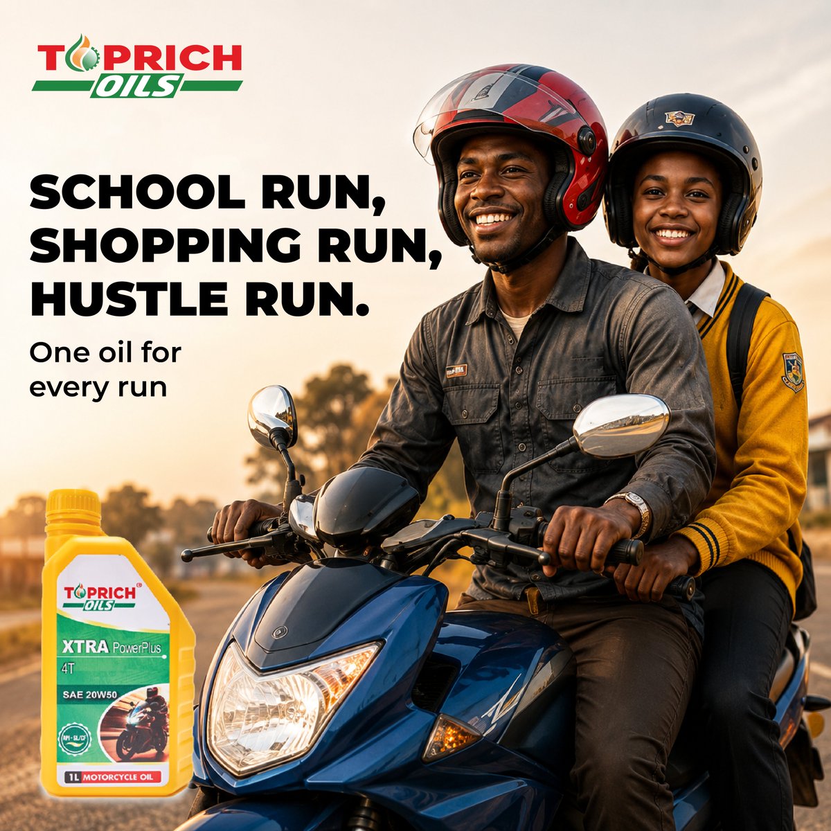 ToprichOilsKe's tweet photo. Some bikes carry more than passengers. They carry families, dreams, and tomorrow's plans.
#toprichoils #buildkenyabuykenya #bodaboda #nduthi #madeinkenya #drivers #juakali #enginecare https://t.co/AFYCUUboaR